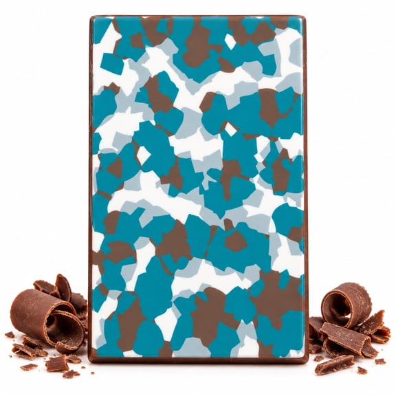 Teal, Gray, Brown & White Camouflage Pattern Edible Chocolate Transfer Sheet, by TNCT. (1 Count)