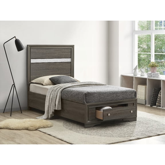 Gray Twin Bed with Storage Drawers & Slatted Base | Madrid G02305B-TB