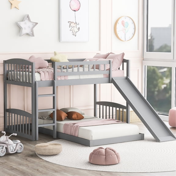 Gray Twin Bunk - Built-in Slide for Fun - In Small Living Areas - Enhances Bedroom Look