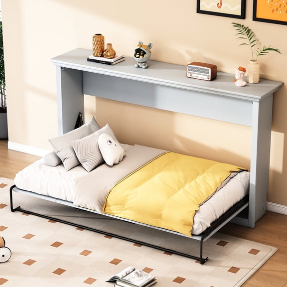 Gray Twin Folding Cabinet Bed - Stable, Space Optimizing Maximizing