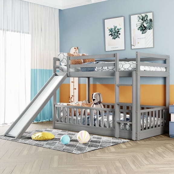 Gray Twin Over Twin Bunk Bed - Safe with Full-Length Guardrails