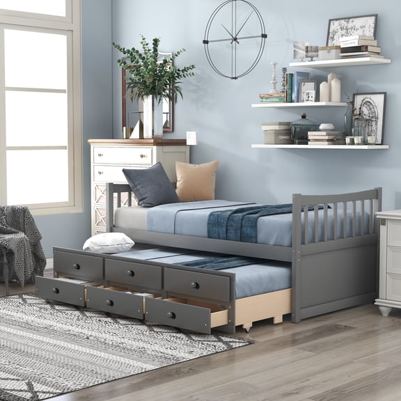 Gray Twin Size Daybed with Trundle and Drawers