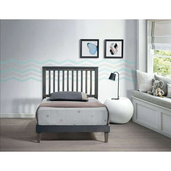 Gray Twin XL Rubberwood & MDF Wooden Platform Bed (Fully Slated)