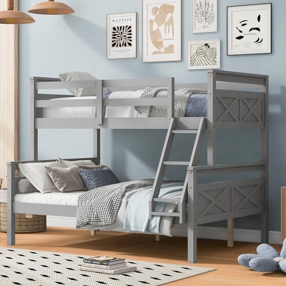 Gray Twin over Full Bunk Bed - Safe & Spacious, 2 Beds in 1 Option