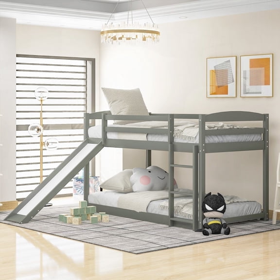 Gray Twin over Twin Bunk Bed with Convertible Slide & Ladder