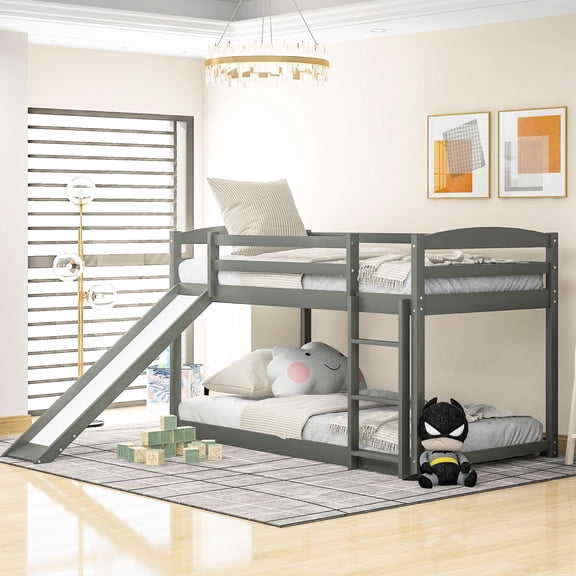 Gray Twin over Twin Bunk Bed with Removable Slide | Space - Efficient, Smooth Surface