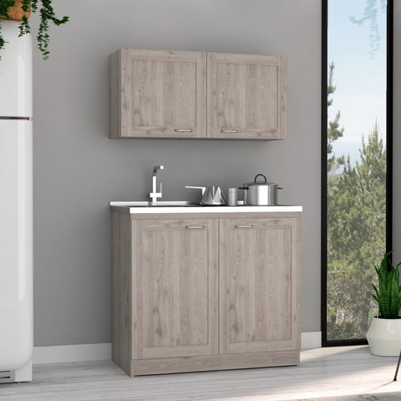 Gray Two - Shelf Cabinet Set for Basement Storage 39.30 - inch Wide