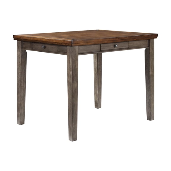 Gray Two-tone Counter Height Dining Table With 4 Drawers, Rustic Design Element Quality Feature Drawer Compartments,