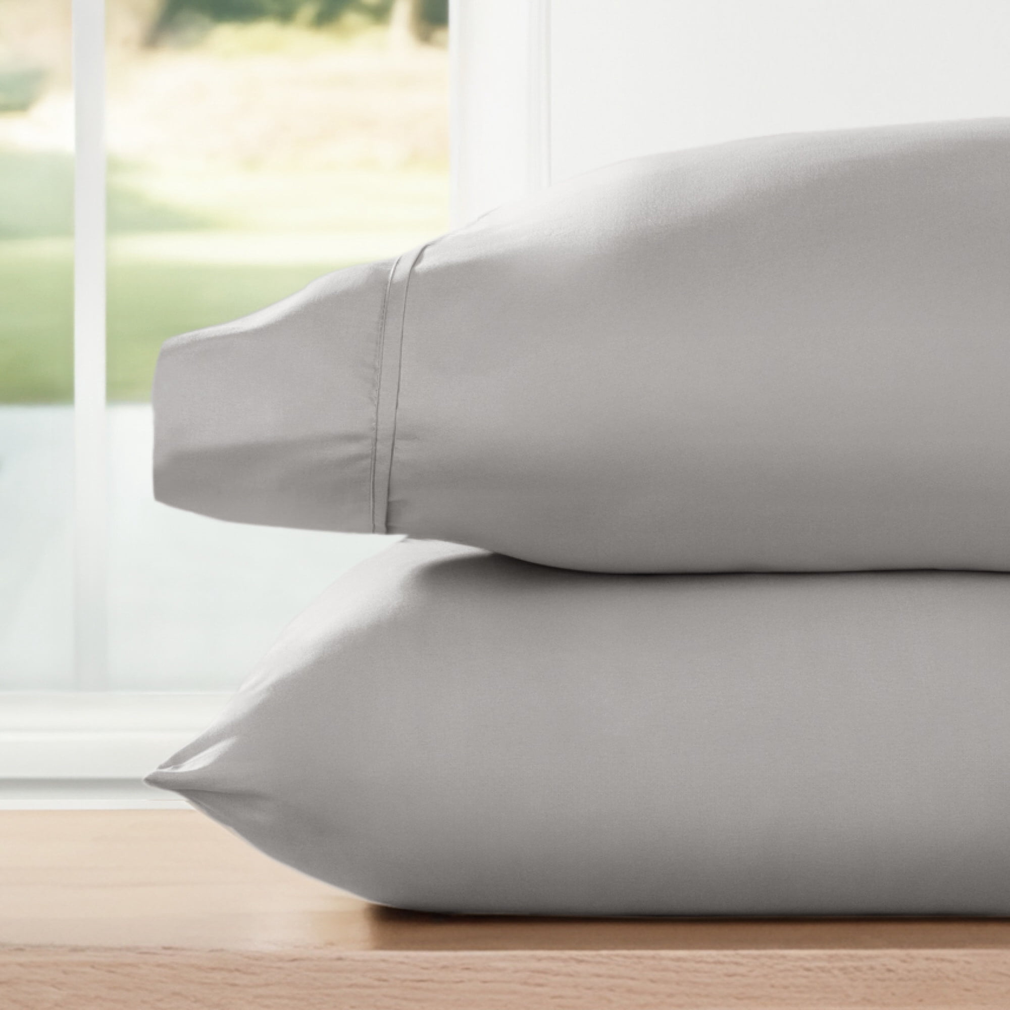 Noble Linens 2 Piece Pillow Case Set, Light Gray, King