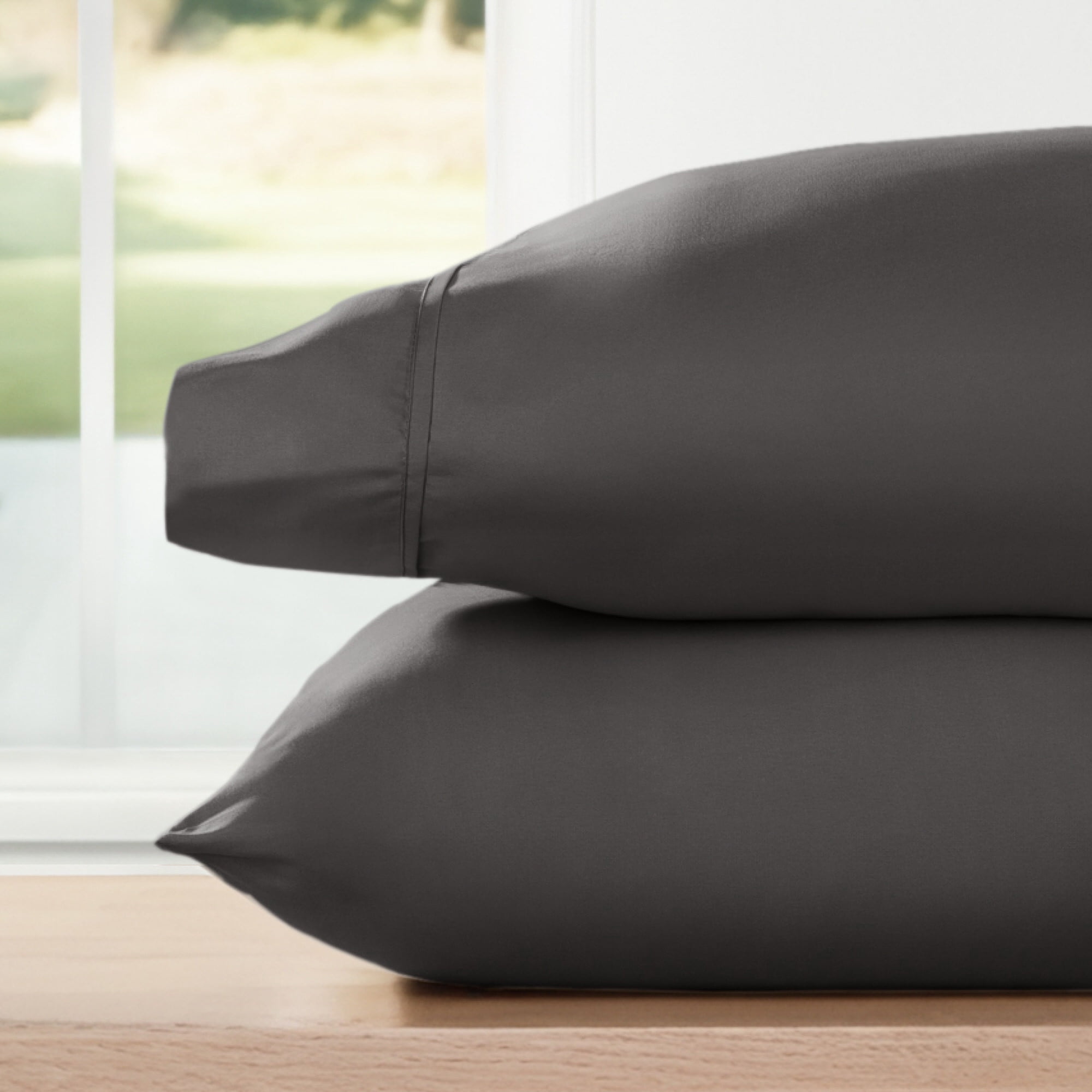 Noble Linens 2 Piece Pillow Case Set, Gray, Standard/Queen