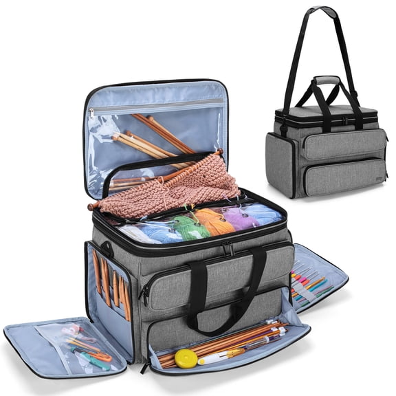 Gray Upgraded Version Sewing Basket Portable Knitting Yarn Storage Tote