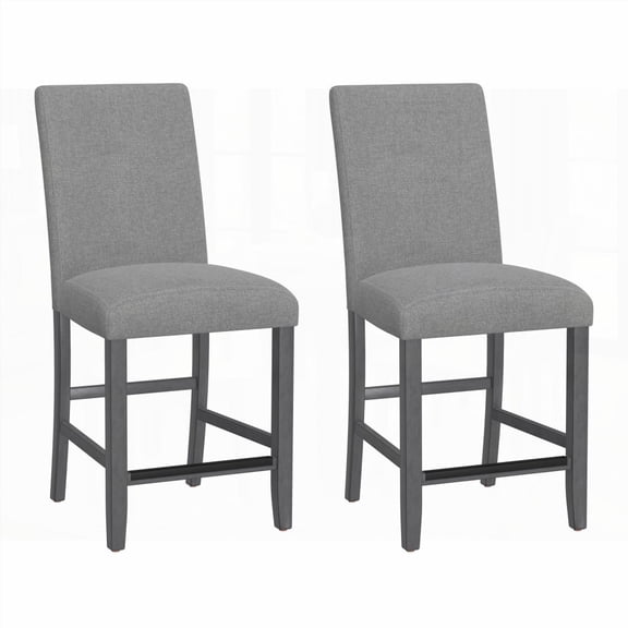 Gray Upholstered Barstools Set of 2 - Solid Wood with Walnut Ash Palette