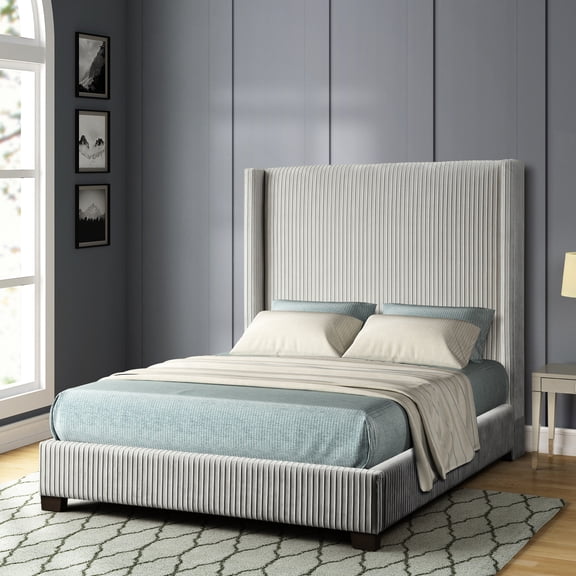 Gray Upholstered Bed In A Bucket - Hardiness, Pleated Attraction King Chest Force, Lovableness