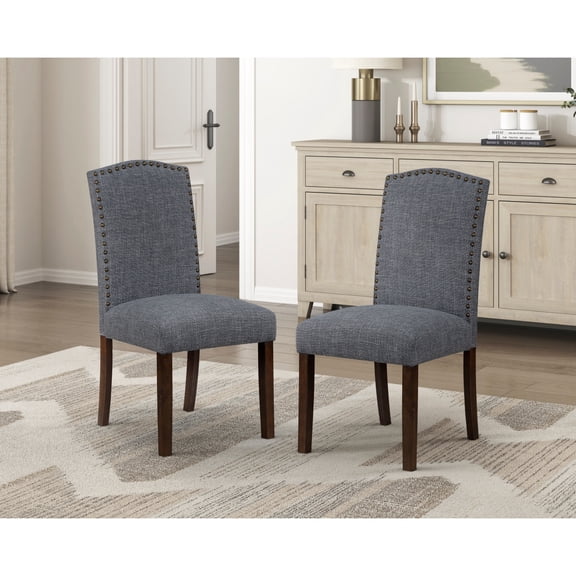 Gray Upholstered Dining Chair Set of 2, Nailhead Trim & Wire-Brushed Brown Frame for Farmhouse/Modern Dining Room 19.5"x23.5"x38"