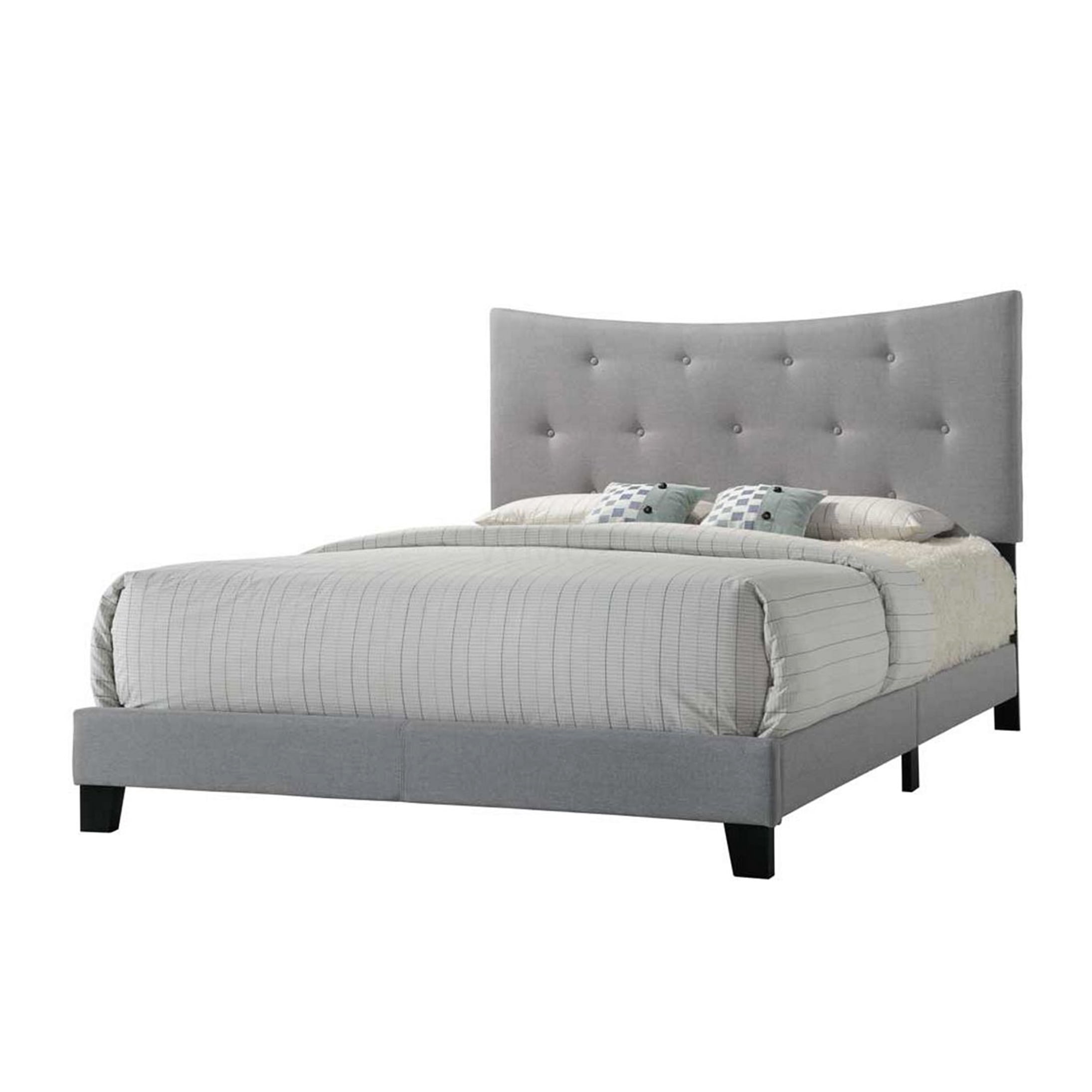Gray Upholstered Queen Bed Frame with Button Tufted Headboard, Low Profile Platform Bed with Storage Headboard, No Box Spring Needed
