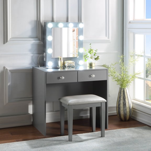 Gray Vanity - 10 Lights for Makeup - Bedroom Setup - Luxurious Beauty Setup