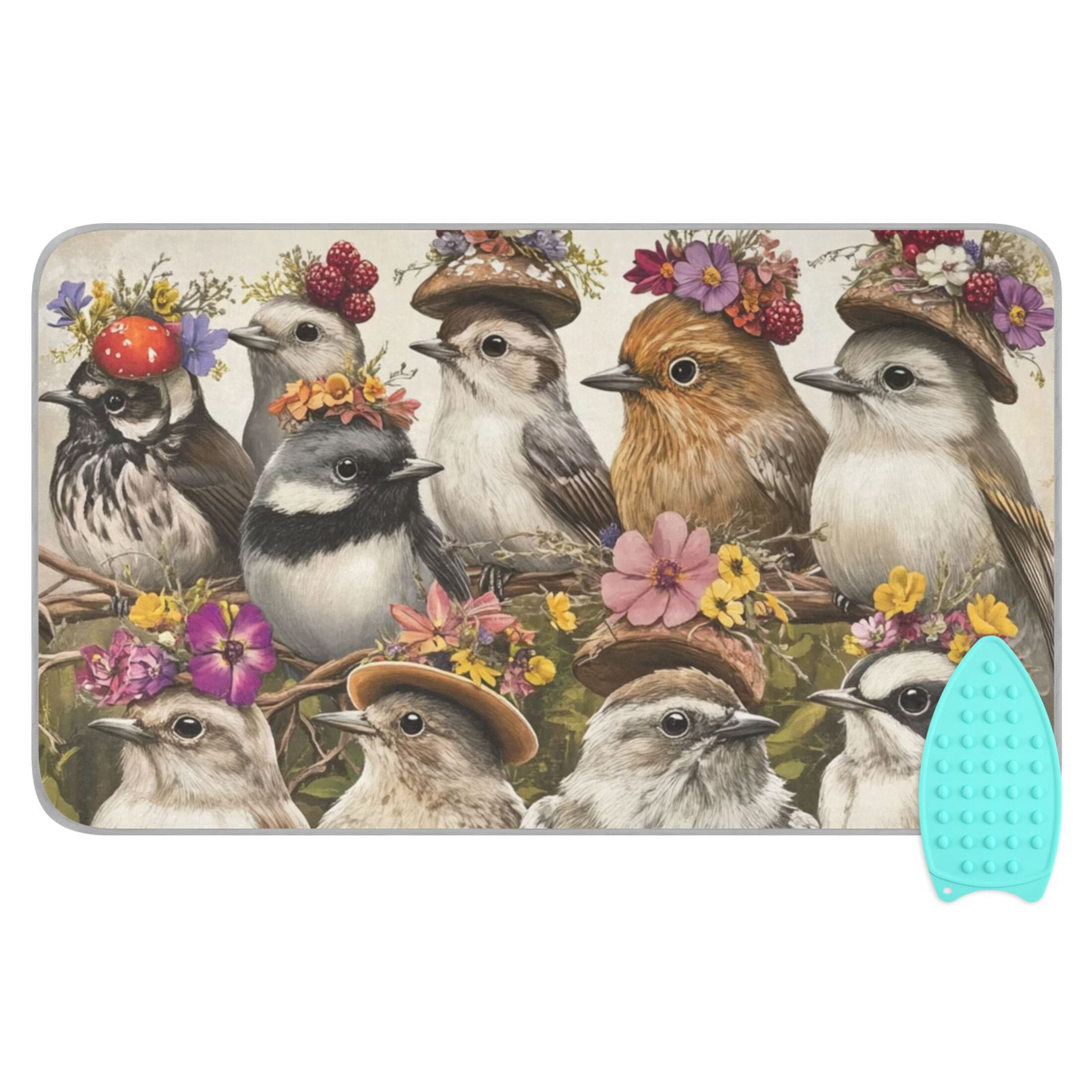 Gray Various Birds Ironing Mat Blanket for Table Top Travel Portable Ironing Board Pad 47.2x27.6 Inch