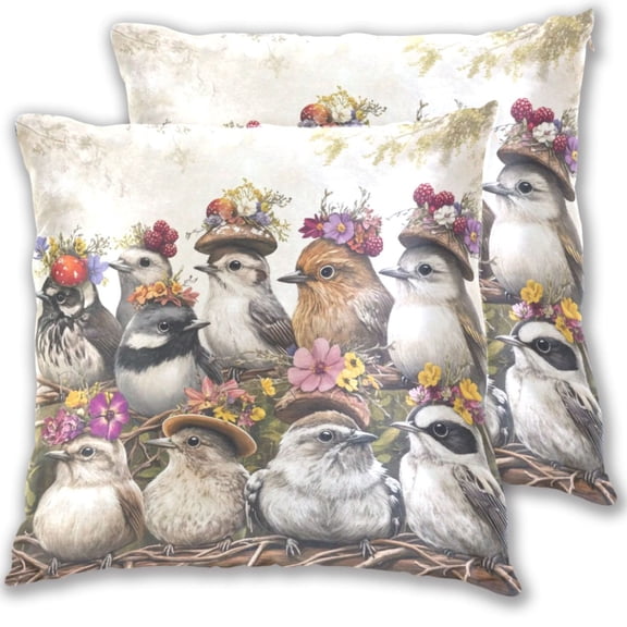Gray Various Birds Throw Pillow Covers 16x16 Inch 2 Packs Decorative Square for Living Room Couch Bed Sofa