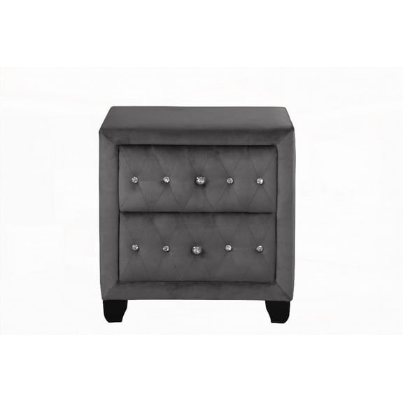 2-Drawer Gray Nightstand Upholstered in Velvet by Sophia