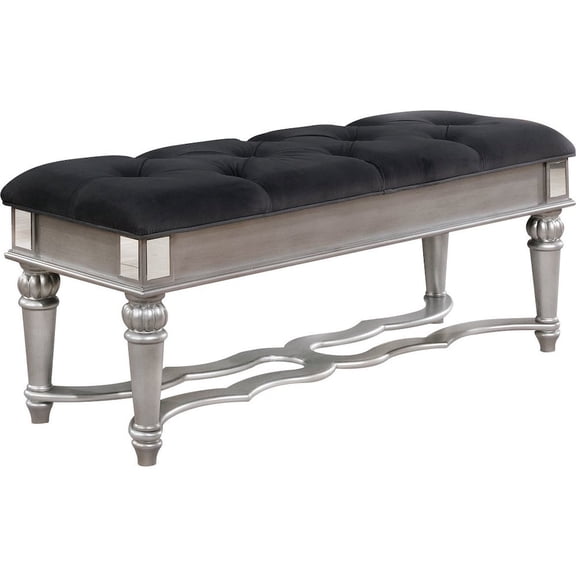 Gray Velvet Bedside Wood Bench with Tufted Seats