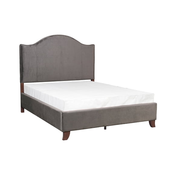 Gray Velvet Covered Full Bed, Modern Traditional Fashion, Solid Wood & Plywood Frame, Headboard With Nailhead Trim, Box Spring Mandatory For Use And Assembly Upholstered Style, Building, Necessary