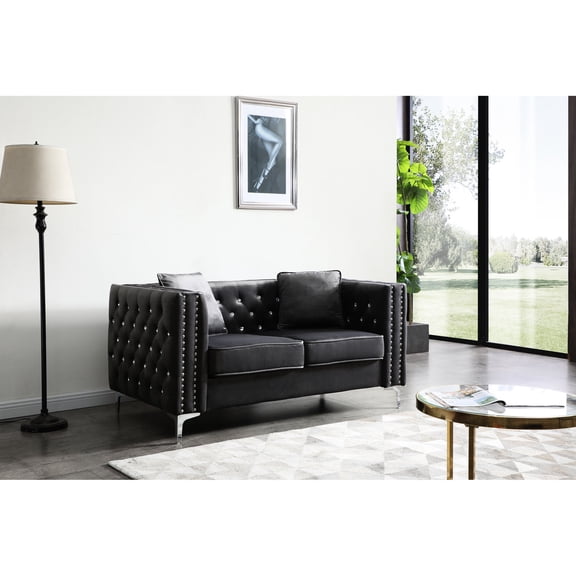 Gray Velvet Loveseat with Modern Design / Simple Assembly for Convenience