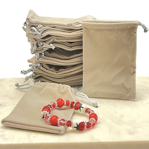 Gray Velvet Pouches, Drawstring Gift Bags Packaging For Wedding Christmas Birthday Party Favors, 3.5x4.7 Inch, 40 pcs