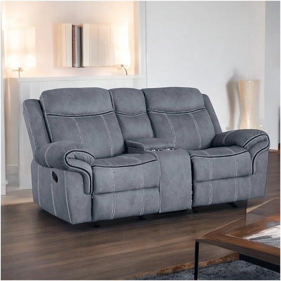 Gray Velvet Reclining Loveseat with USB Charging Port and Console, Two-Tone Motion Glider Recliner Sofa