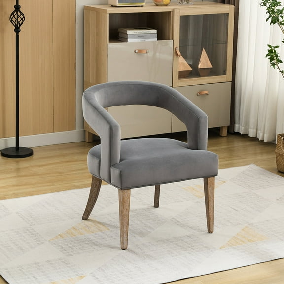 Gray Velvet Seat Chair With Wooden Legs - Modern Look For Dining, Club, Kitchen & Living Upholstered Stylish And Spaces