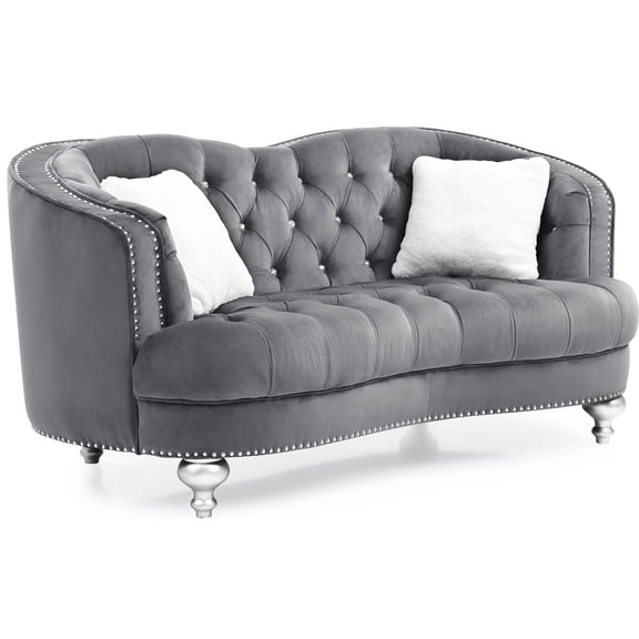 Gray Velvet Two - Seater Loveseat / Recessed Arms, Simple Setup for Small Areas