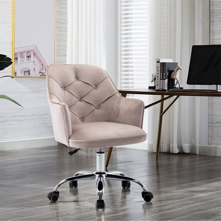 Gray Velvet Vanity Chair, Seizeen Home Swivel Office Chair with Soft Back and Arm, Height Adjustable Task Chair, Modern Upholstered Accent Chair for Bedroom, Living Room, L0096