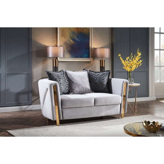 Gray Velvet and Solid Wood - Comfortable Seating Arrangement - Living Space Decor - Contemporary Look