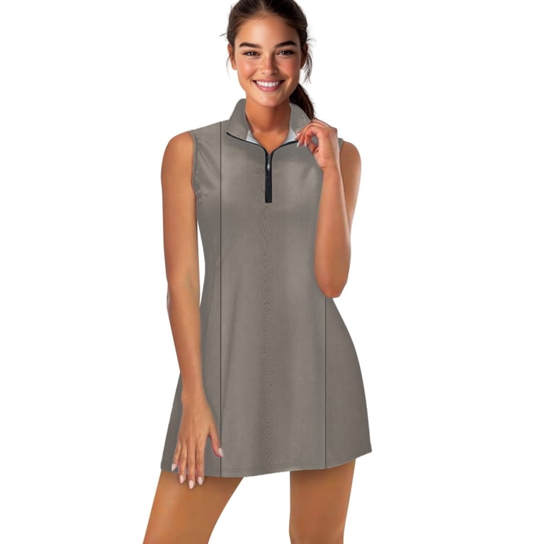 Gray Vertical Striped Pattern Sports Dresses Women Tennis Dress Outdoor Badminton Golf Quick-Drying And Breathable Sports Dress, Women's, Size: XL