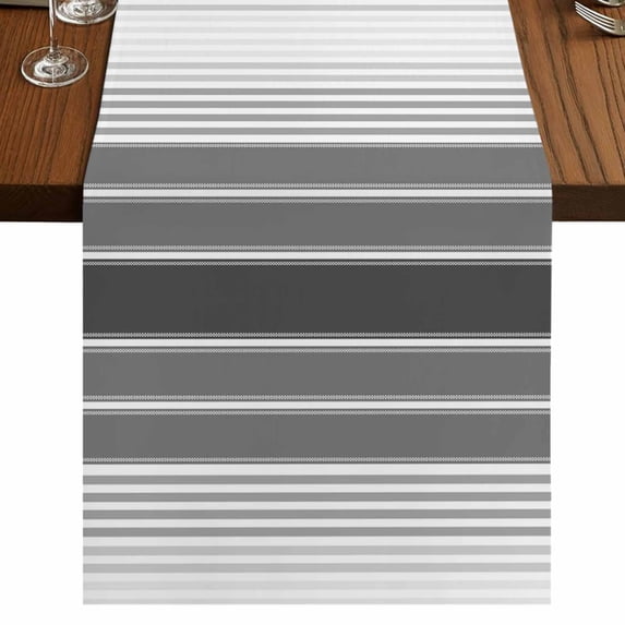 Gray Vertical Stripes 48 Inch Table Runner, Retro Simple Neutral Abstract Lines Farmhouse Dresser Scarf Cotton & Linen Tablerunner for Dining/Kitchen Island/Holiday Party Décor 13" x 48"