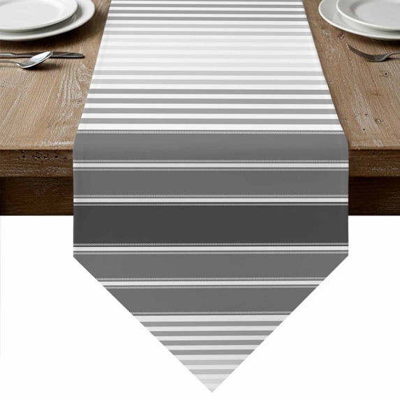 Gray Vertical Stripes Table Runner Linen Burlap Table Runner 70 Inches Long Retro Simple Neutral Abstract Lines Dresser Scarves for Kitchen Island Coffee Dining Party Wedding Holiday Decor 13"x70"