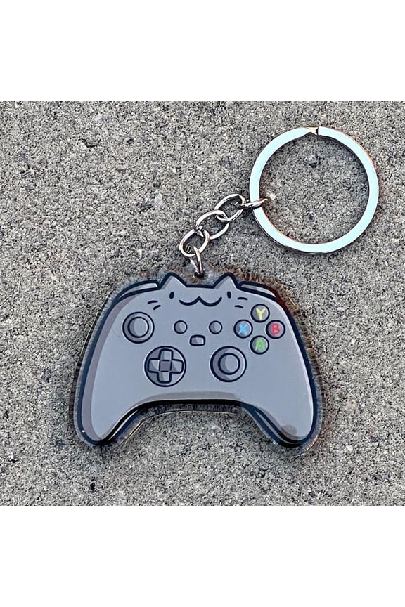 Gray Video Game Controller Cat Keychain | Cute Acrylic Keychain | Video game keychain | console gaming keychain | gamer keychain| gamer gift