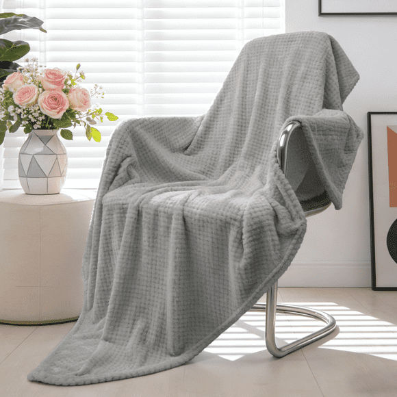 Throw Blanket, 260GSM Soft Jacquard Blanket for Couch, Waffle Weave Fuzzy Throws for Home Decor, Lightweight and Warm Bed Blankets for Bed Sofa Office Travel