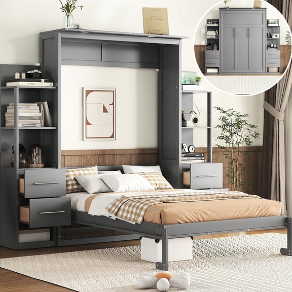 Gray Wall Bed - Easy-to-Operate Design - Studio - Simple Bed Setup