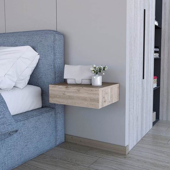 Gray Wall - Mounted - Drawer Storage Feature - Bedroom Setup - Keeps Room Uncluttered