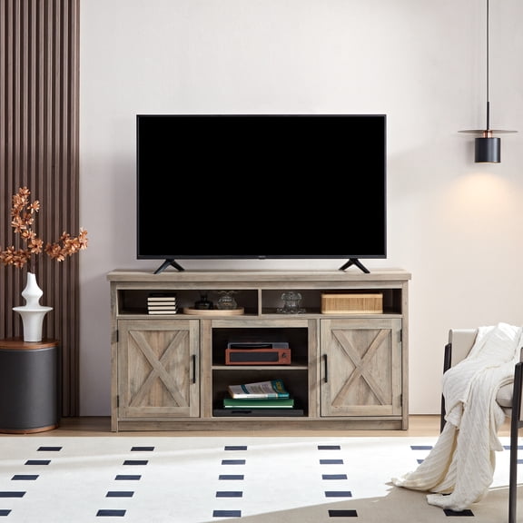 Gray Wash 65" Tv Table, Vibe, Storage Options & Cable Management System Stand For , Modern , Ample Storage, Arrangement