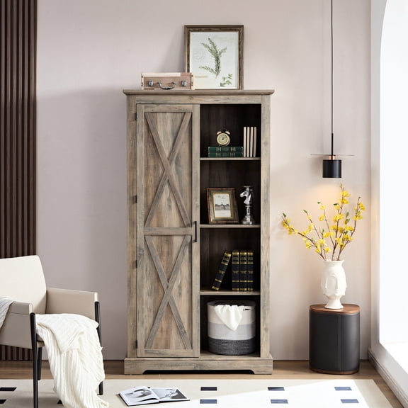 Gray Wash Wood Material - Easy - to - Install Storage - Living Room for DVDs - Arrange Media Collection