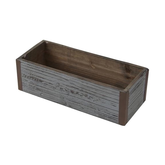 Gray Wash Wooden Rectangular Planter with Metal Corner Accents