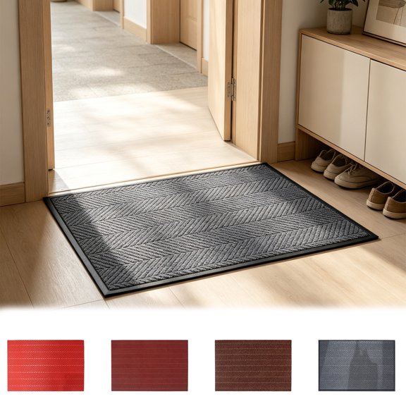 Gray Water-absorbent Entry Mat, Pvc Antiskid Doormat with Raised Ridges, Outdoor Grit-trapping Textile for Front Door, Household Threshold Placement, Topliu