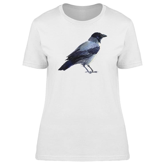Gray Watercolor Raven Bird T-Shirt Women -Image by Shutterstock, Female x-Large