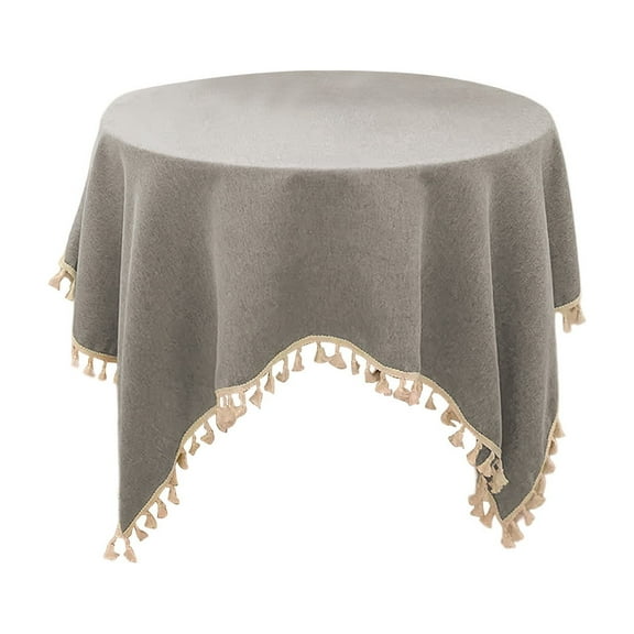 Gray Waterproof Oil-Proof Tablecloth, Tasseled Rectangular Coffee Table Cover, Dining Table Protector (35.43x35.43in)
