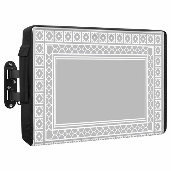 Gray Waterproof Outdoor TV Cover, Boho Diamond Pattern Border Rustic Southwestern Outside Weatherproof TV Enclosures for 80 to 85 Inch LCD Television Shield Flat Screen Protectors