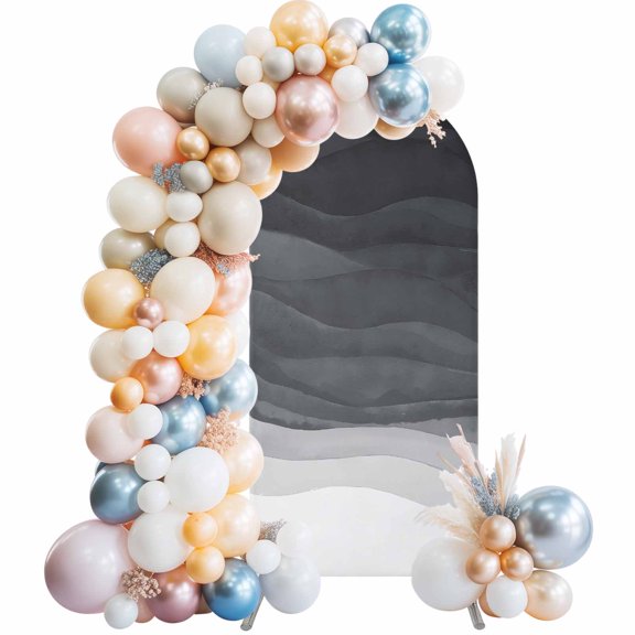 Gray Waves Arch Backdrop Cover 5Ft, Wedding Arch Covers Stretchy Backdrop, Ombre Coastal Ocean Water Abstract Fitted 2 Sided Arched Photo Background for Birthday Party Decorations