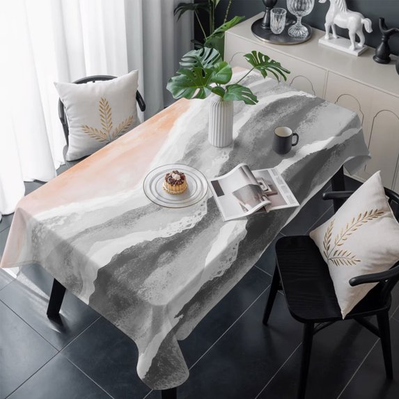 Gray Waves Coastal Table Cloth Waterproof Tablecloths, Grey Ombre Summer Beach Oceans Tablecloth Dining Table Cover for Kitchen Party Tabletop Outdoor, Rectangle Tablecloth 54x108 Inch