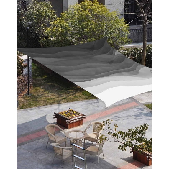 Gray Waves Sun Shade Sail 8'x10' Rectangle Outdoor Shade Canopy, Ombre Coastal Ocean Water Abstract Porch Shades Outdoor Sun Blocking Screen, Sunshade Cloth Covers for Patio/Deck/Garden
