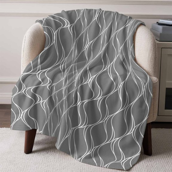 Gray Waves Vintage Stripes Line Throw Blanket Flannel Fleece Throws, Abstract Geometric Aesthetics Lightweight Super Soft Warm Blankets for Couch Sofa Bed All Season Use, 50x60 in